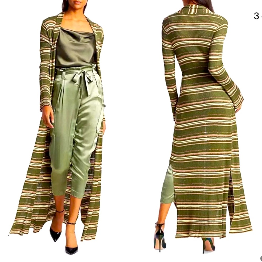 L'AGENCE Green Striped Long Sweater